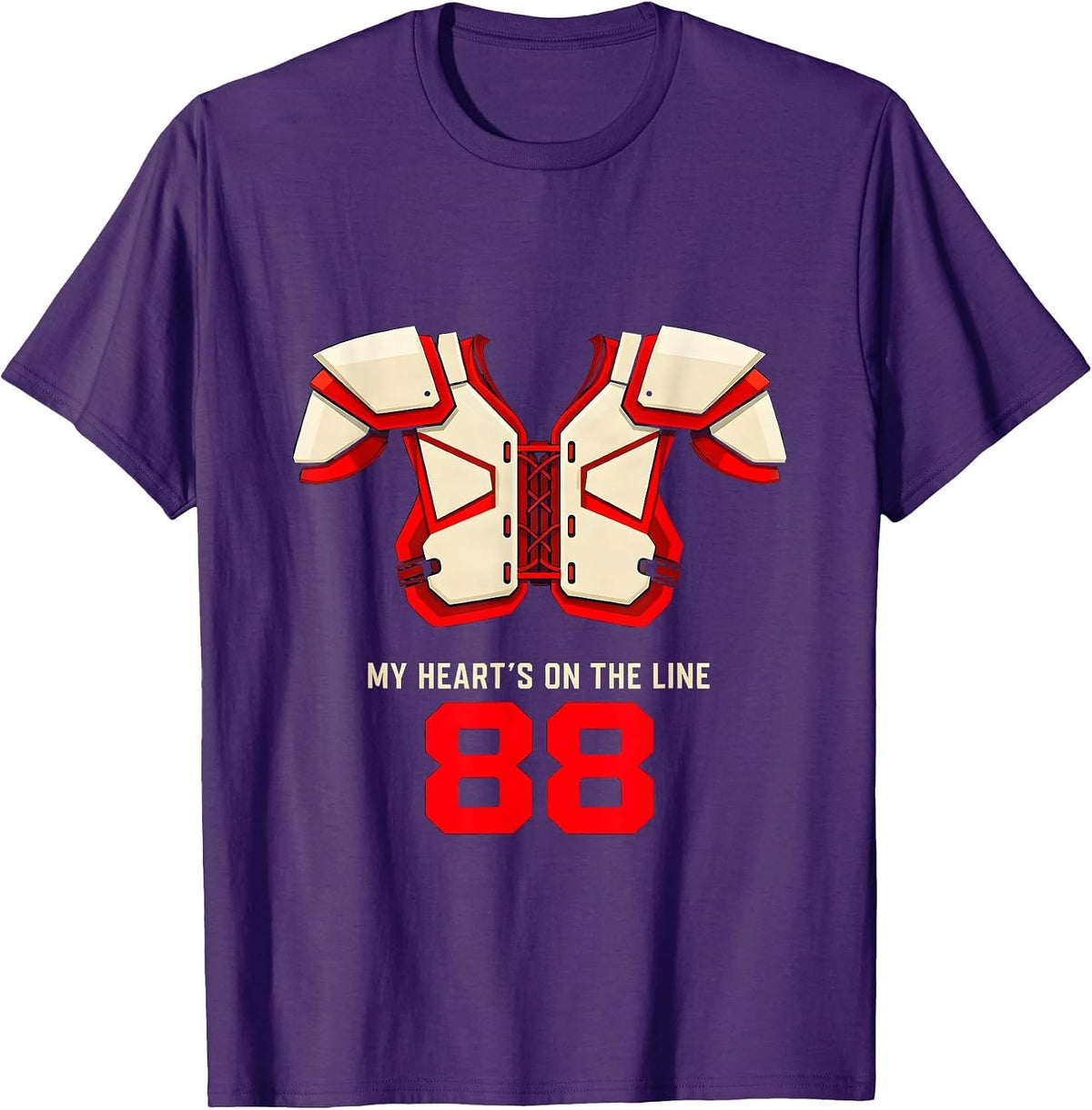 Men's My Heart's On The Line 88 Football Lineman Mom Jersey Number T-Shirt - Purple