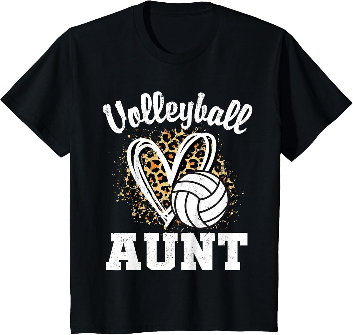 Volleyball Aunt Leopard Heart Matching Family T-Shirt - Black
