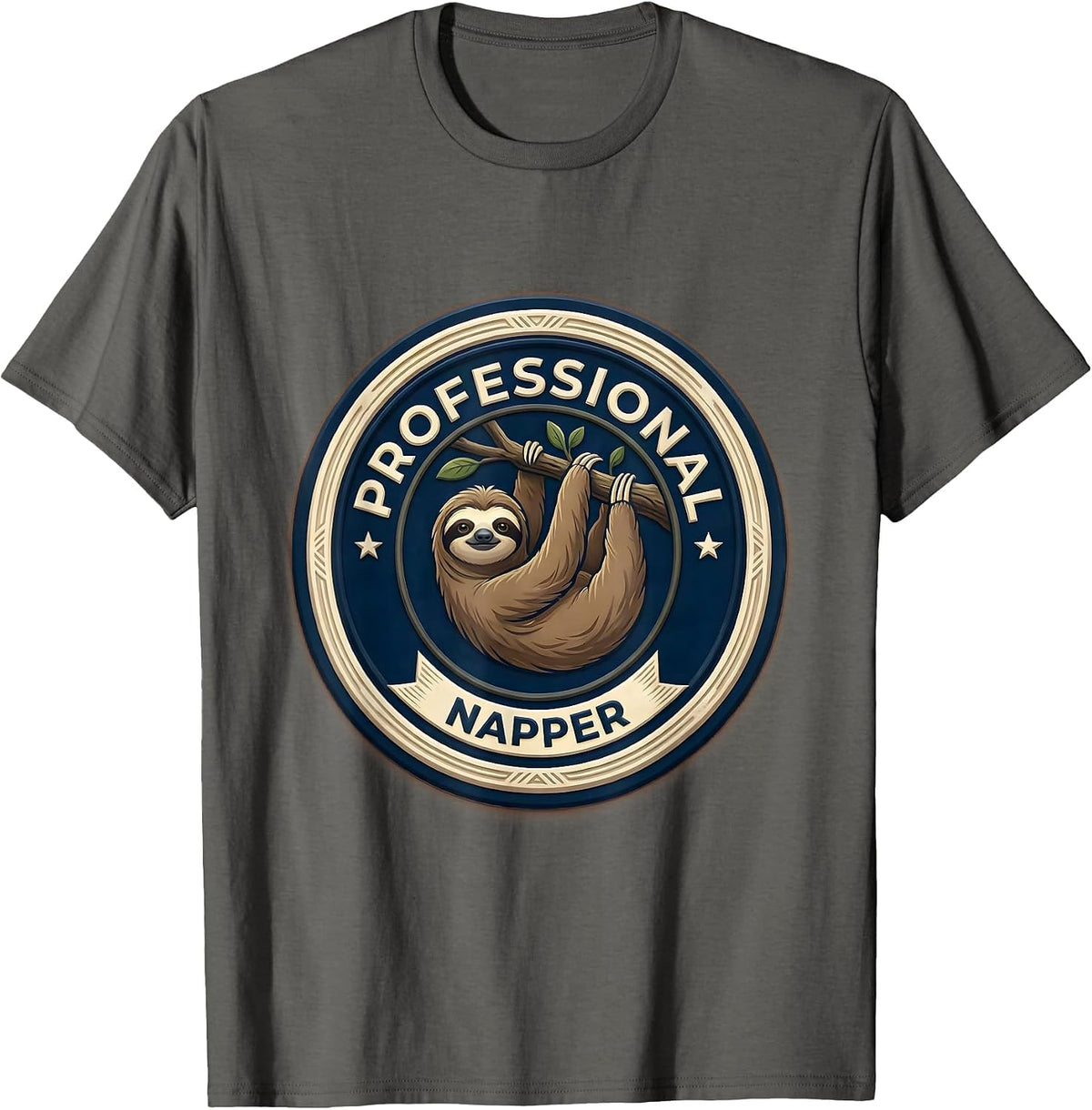 Professional Napper Funny Sloth Lover Humor T-Shirt - Asphalt Grey