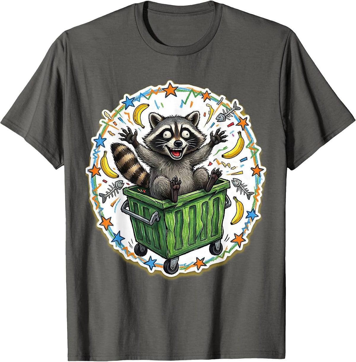 Men's Raccoon Dumpster Dramatic Emergence Funny Wildlife T-Shirt - Asphalt Grey