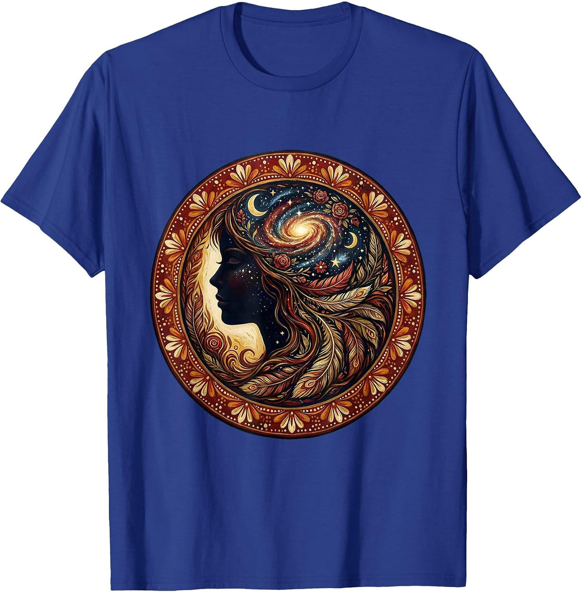 Cosmic Mind Galaxy Woman Profile Illustration T-Shirt - Royal Blue