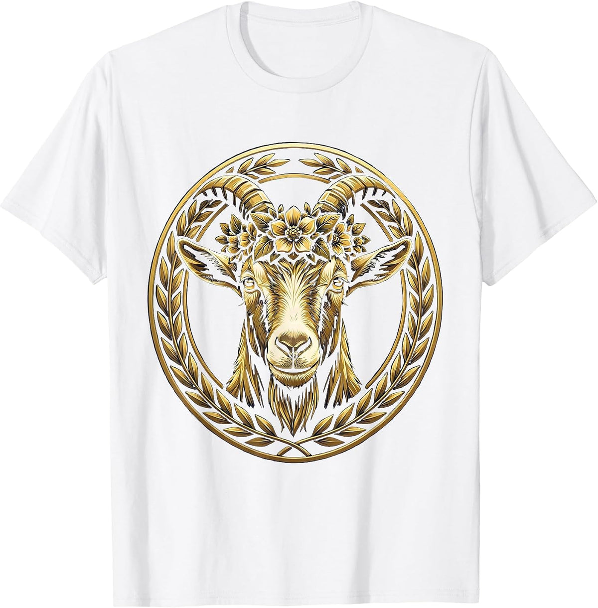 Men's Goat Wearing Flower Crown Cute Nature Art T-Shirt - White