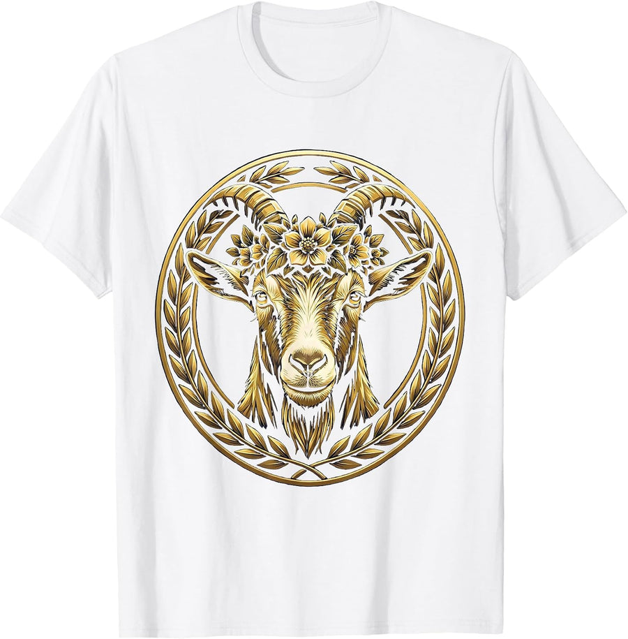 Men's Goat Wearing Flower Crown Cute Nature Art T-Shirt - White