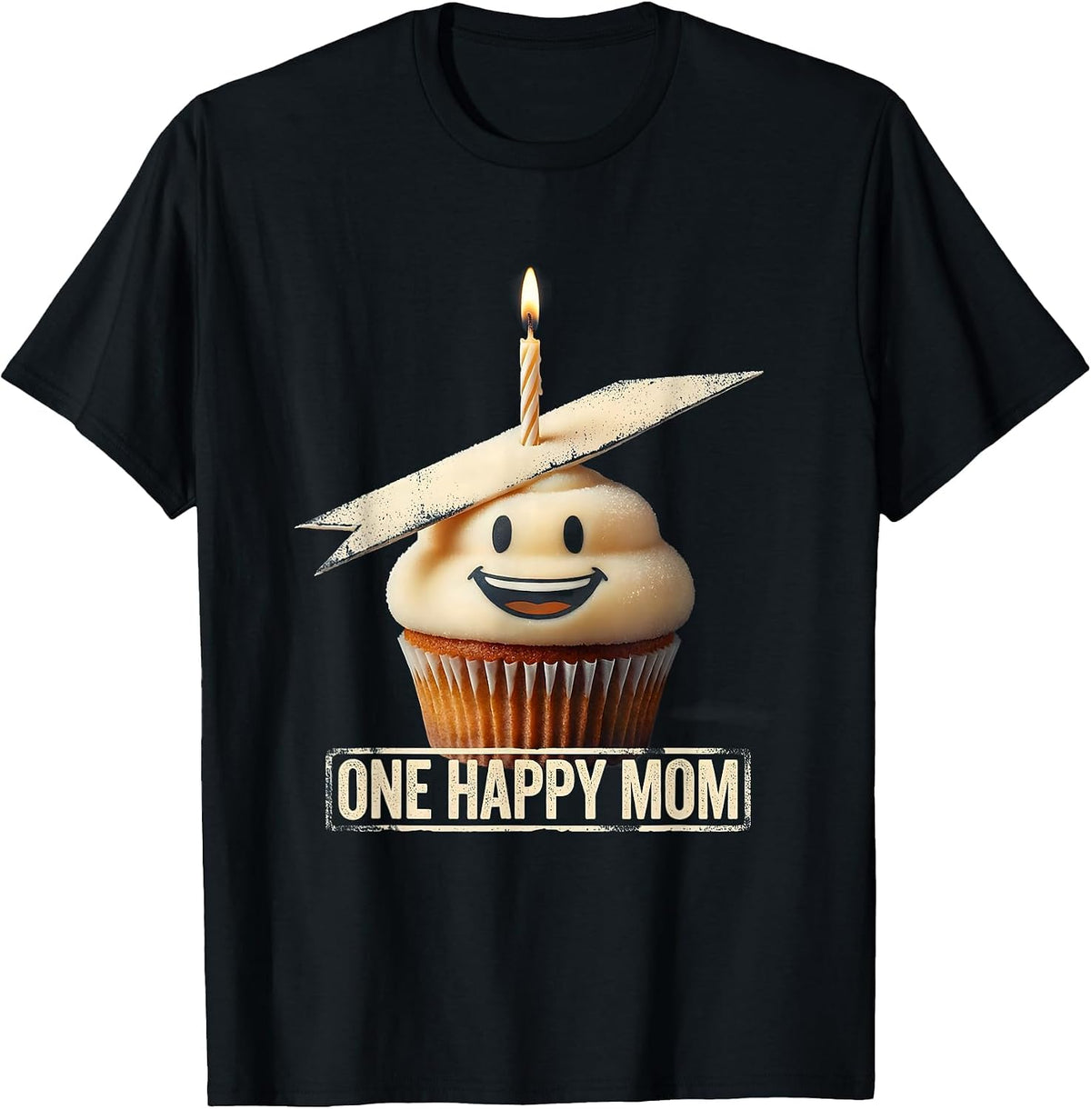 Men's One Happy Mom Rubber Stamp 1st Birthday Family Matching T-Shirt - Black