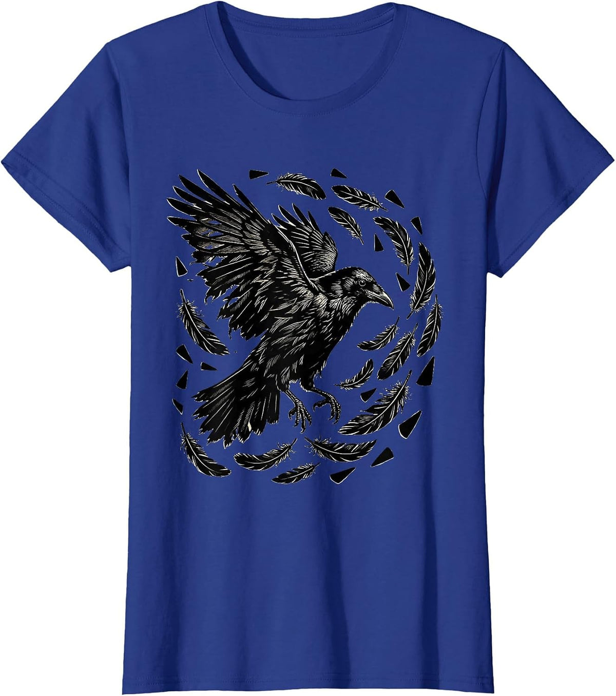 Women's Crow Molting Feathers Scattering in the Wind T-Shirt - Royal Blue