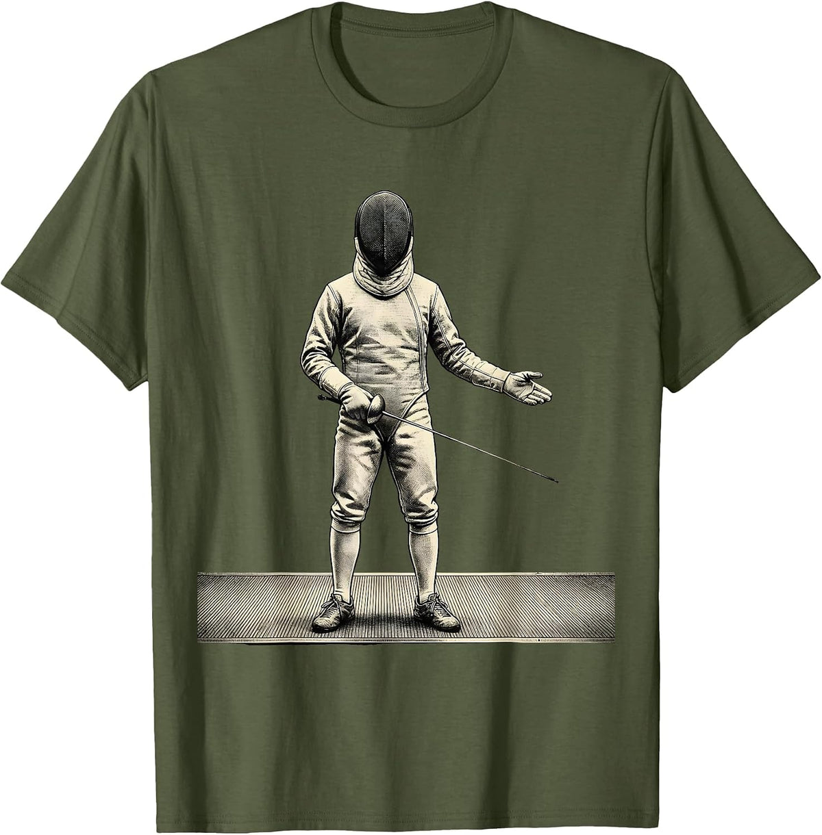 Masked Fencer Vintage Fencing Club Sport Humor T-Shirt - Olive Green