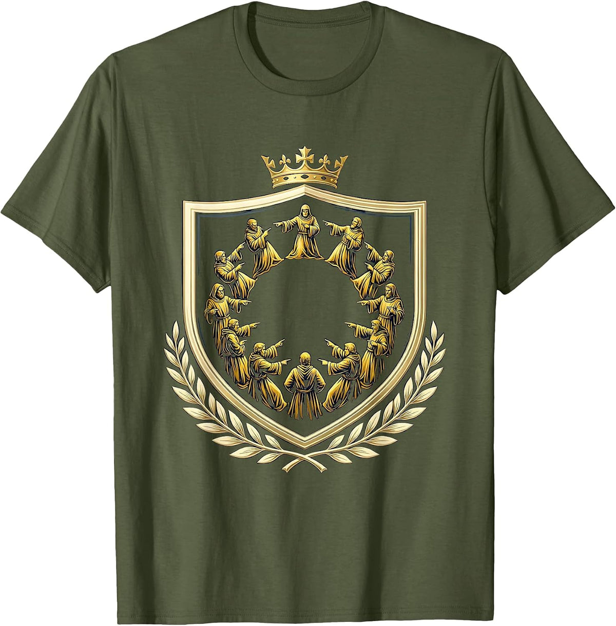 Apostles Finger Pointing Bible Humor Graphic T-Shirt - Olive Green