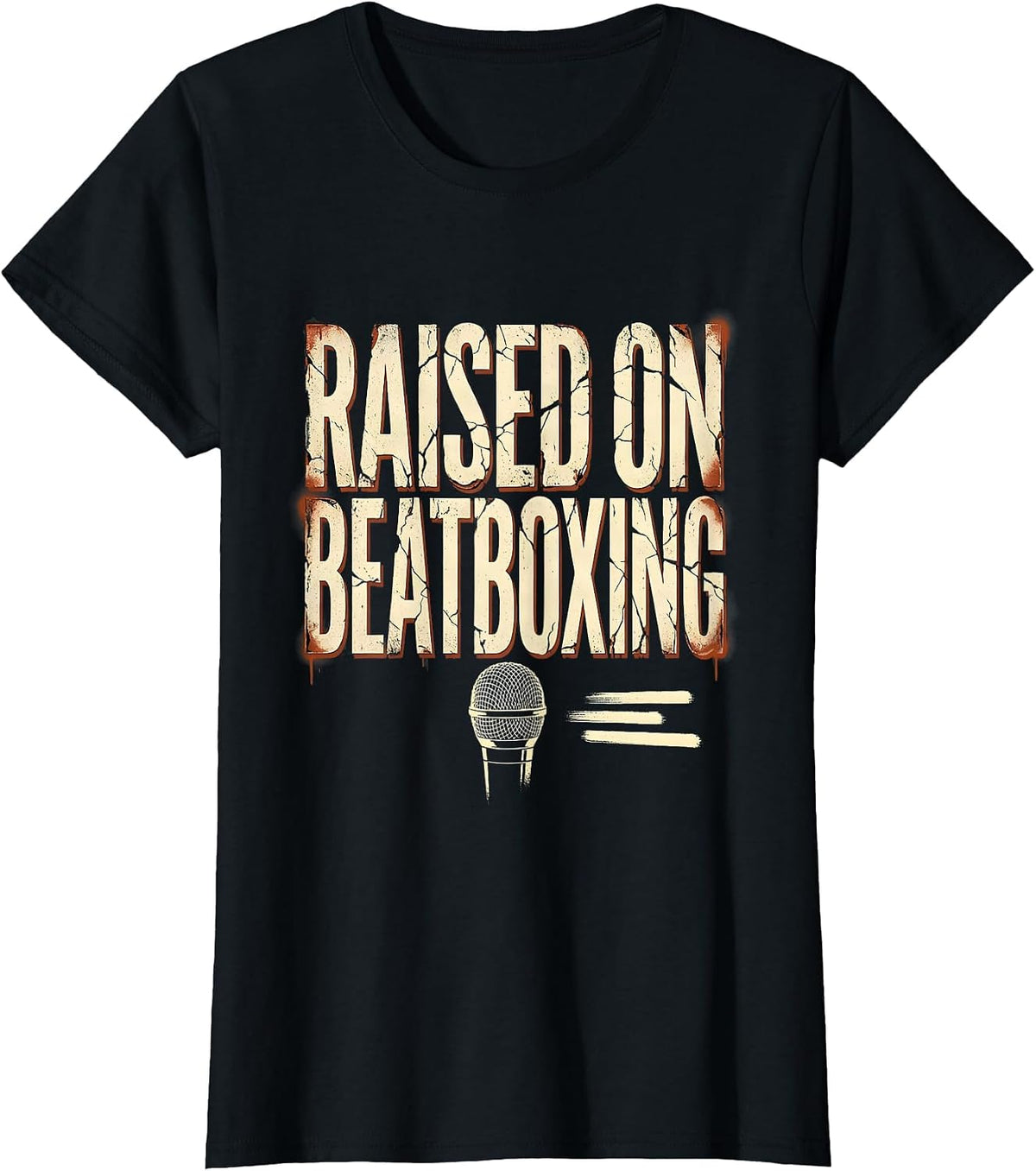 Raised On Beatboxing Distressed Vintage 90s Hip Hop Rap T-Shirt - Black