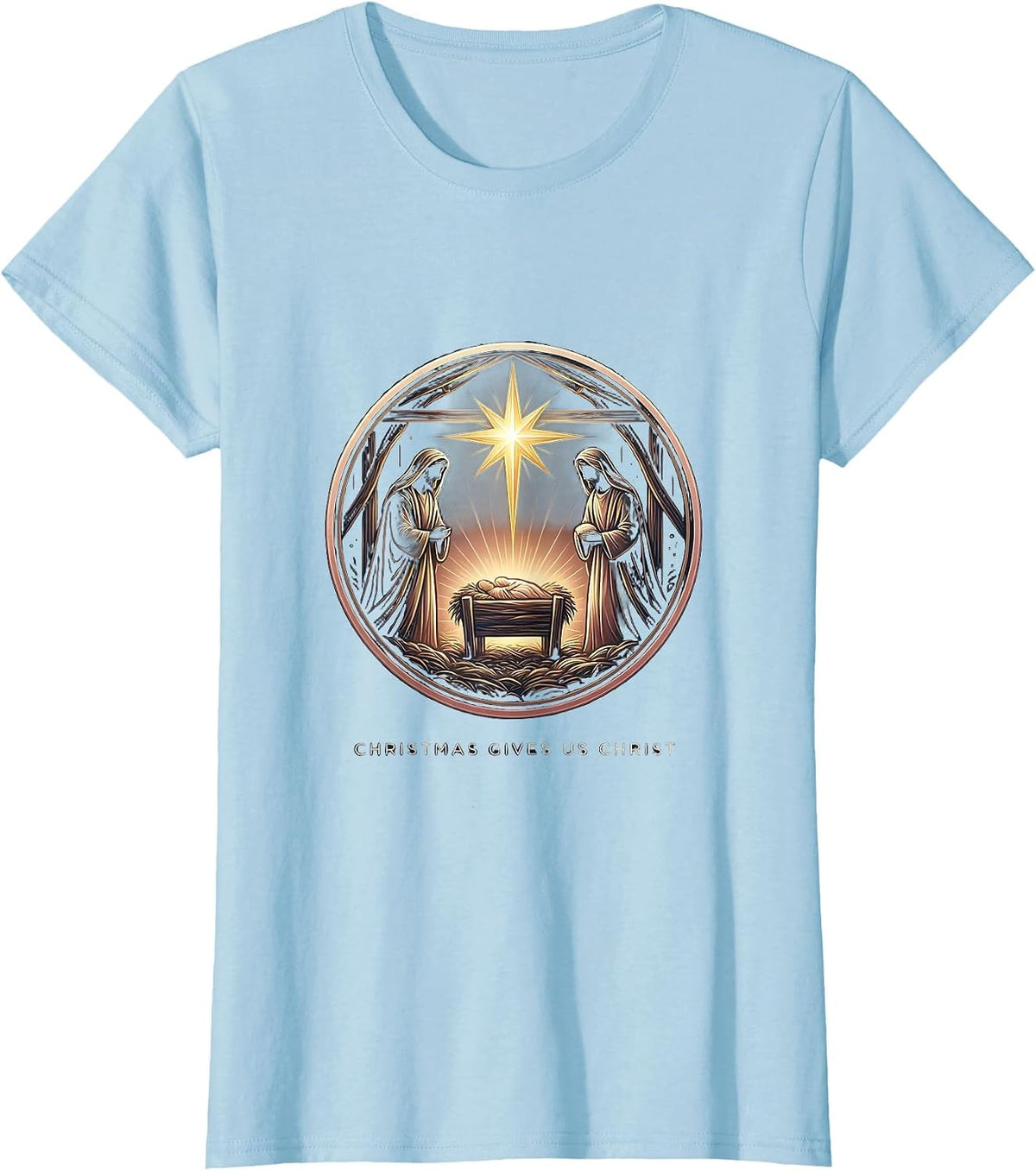 Christmas Gives Us Christ Faith Nativity Family Pajamas T-Shirt - Baby Blue