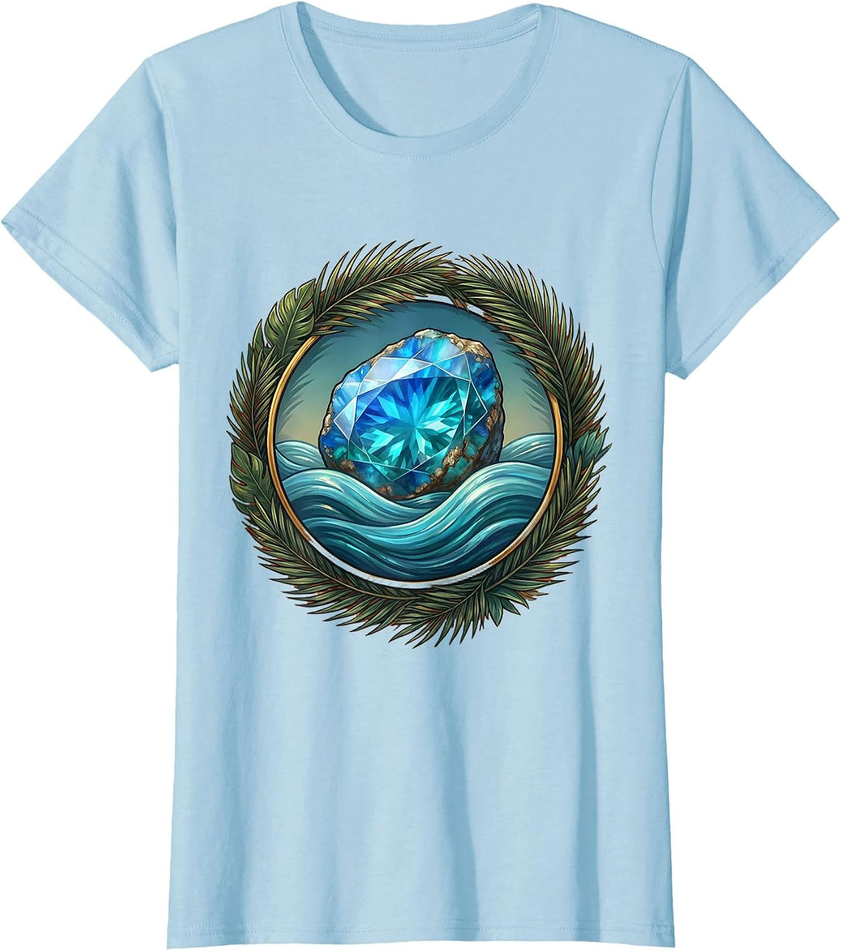 Women's Dominican Republic Larimar Gemstone Ocean Reflection T-Shirt - Baby Blue