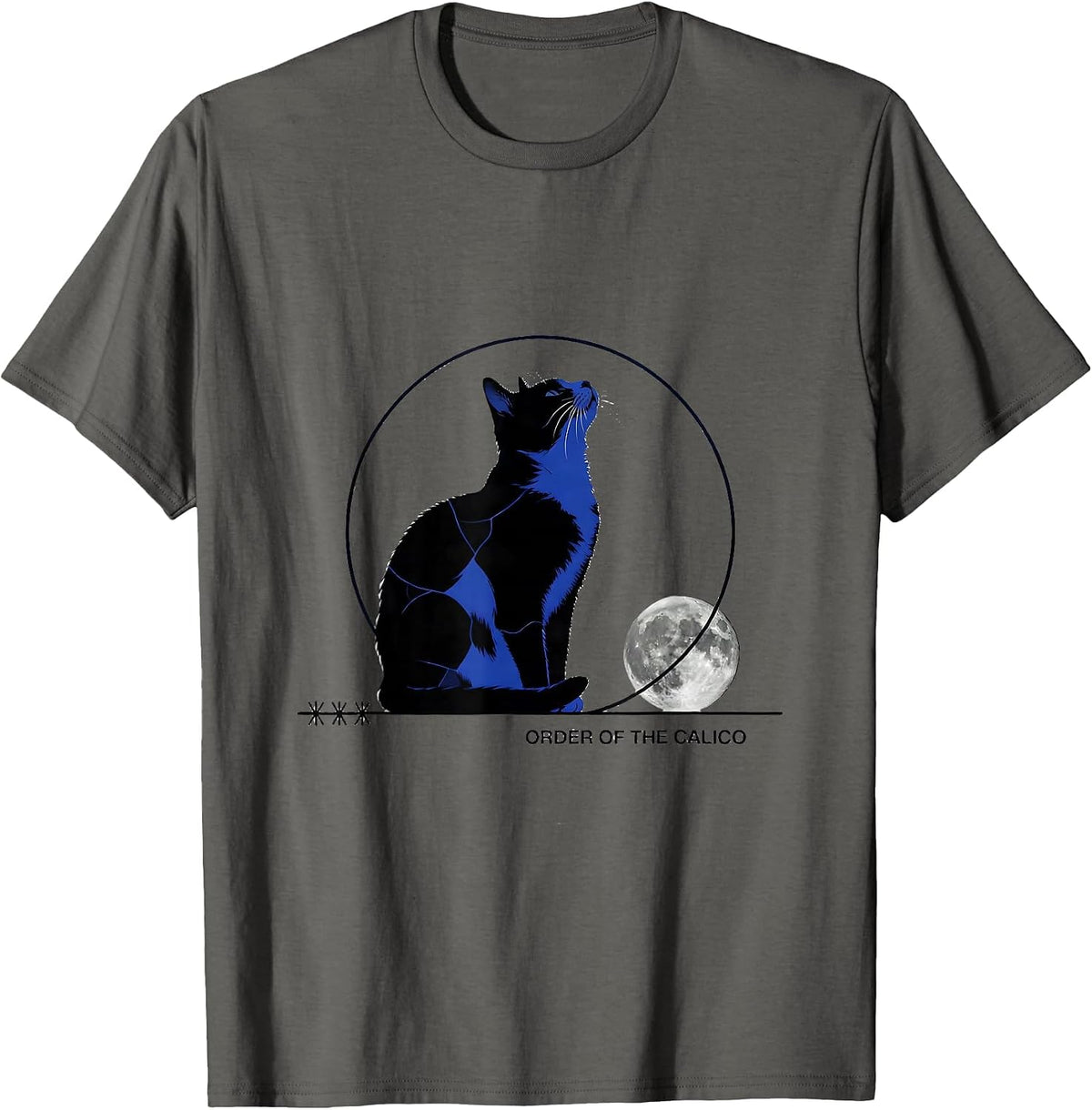 Order Of The Calico Calico Cat Howling At Moon 90's Retro T-Shirt - Asphalt Grey