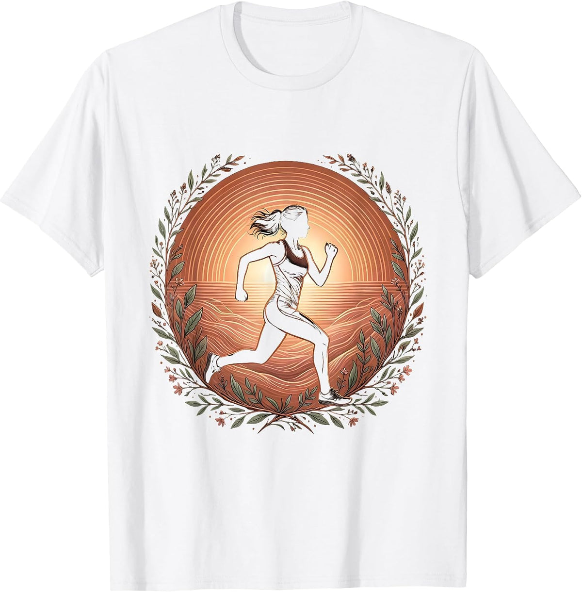 Men's Runner Silhouette Sunrise Burst Athleisure Design T-Shirt - White