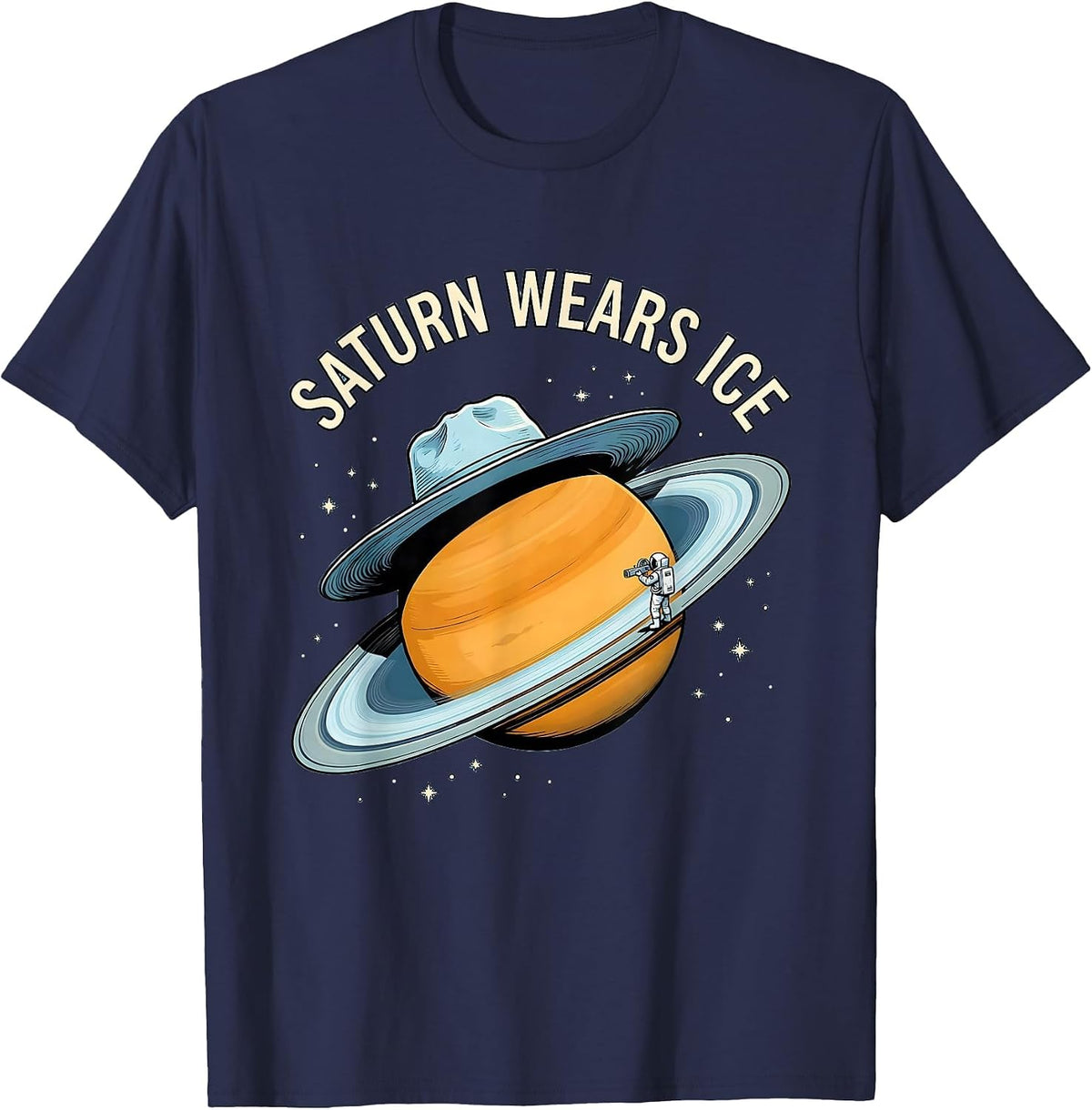 Saturn Wears Ice Funny Space Astronomy Enthusiast Gift T-Shirt - Navy Blue