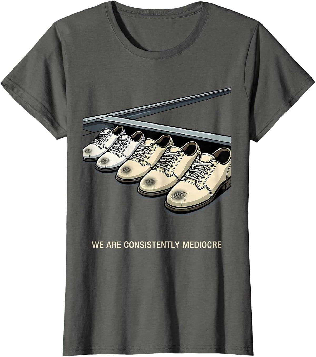 Women's We Are Consistently Mediocre Funny Cartoon Bowling Hobbyist T-Shirt - Asphalt Grey
