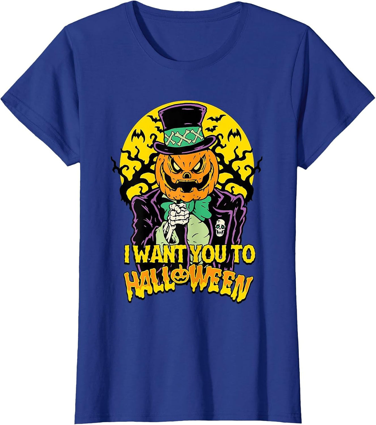 Halloween Pumpkin King Uncle Sam I Want You to Halloween T-Shirt - Royal Blue