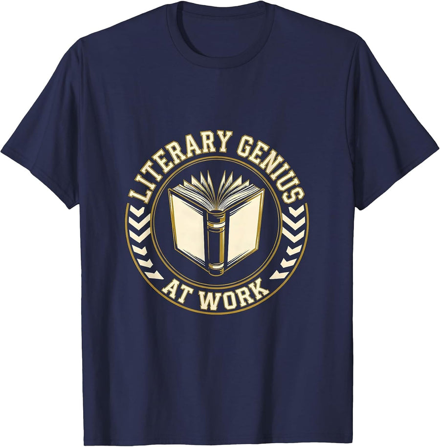 Literary Genius At Work English Teacher Design T-Shirt - Navy Blue