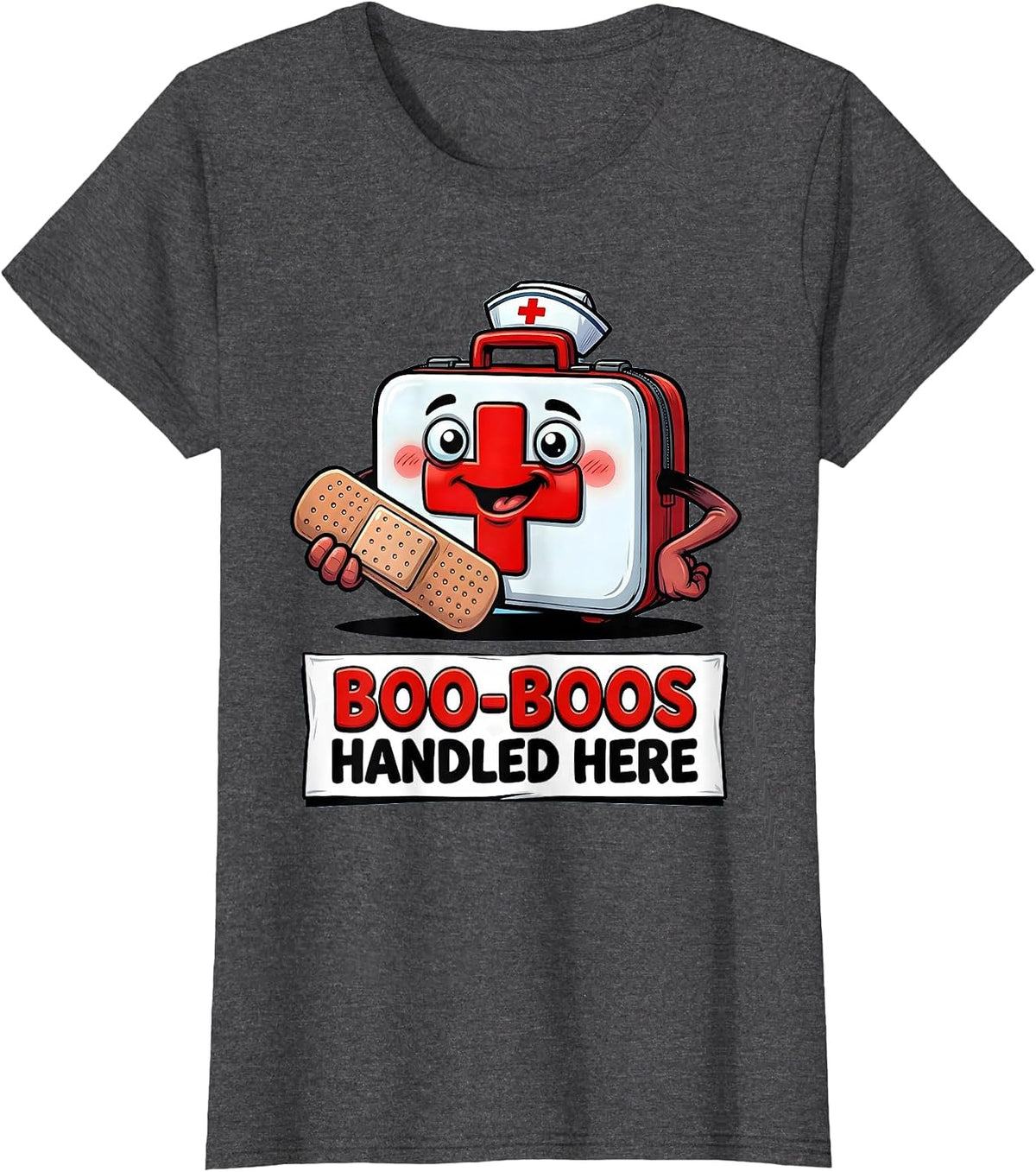 Women's Boo-Boos Handled Here School Nurse Design T-Shirt - Dark Heather Grey