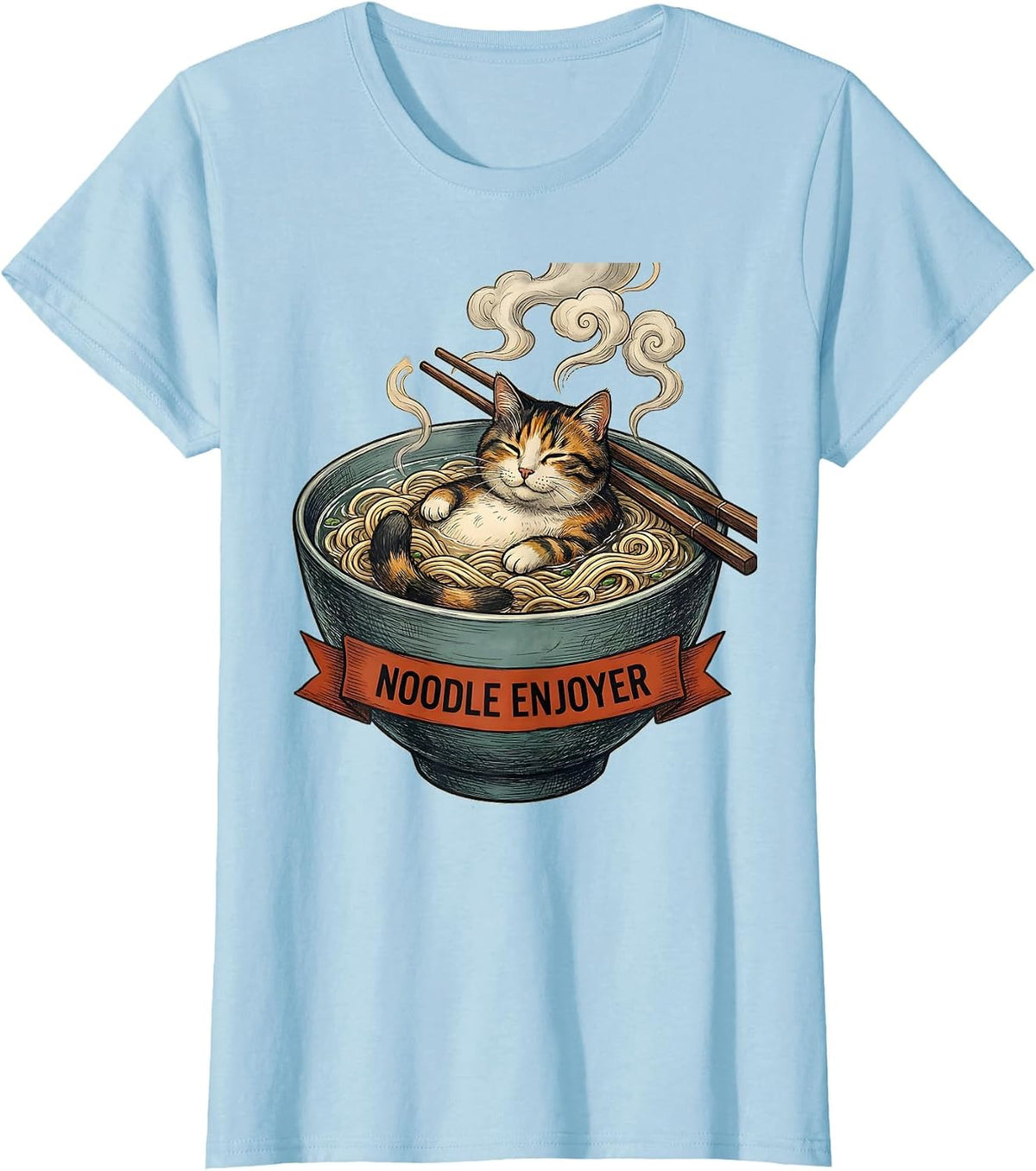 Women's Noodle Enjoyer Funny Cat Ramen Japanese Kawaii Anime Gift T-Shirt - Baby Blue