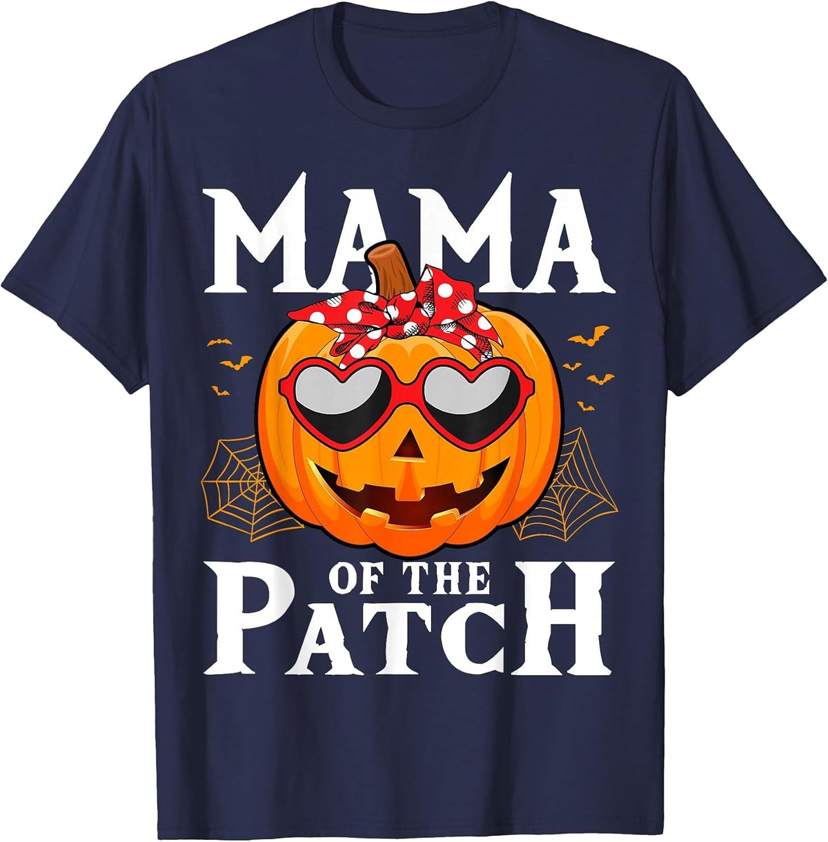 Womens Pumpkin Mama of The Patch Family Halloween Costume T-Shirt - Navy Blue