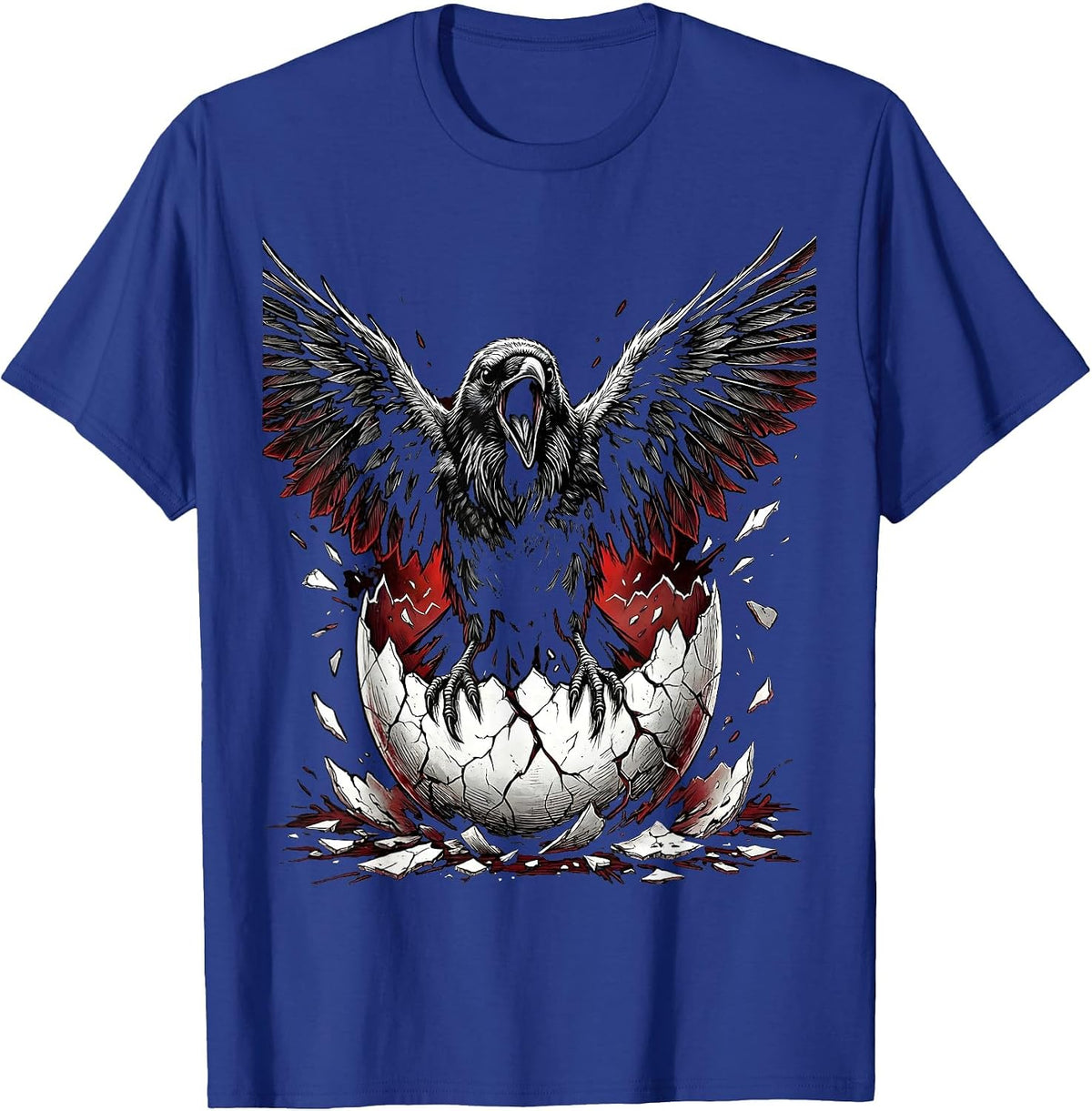Crow Emerging From Broken Eggshell Illustration T-Shirt - Royal Blue