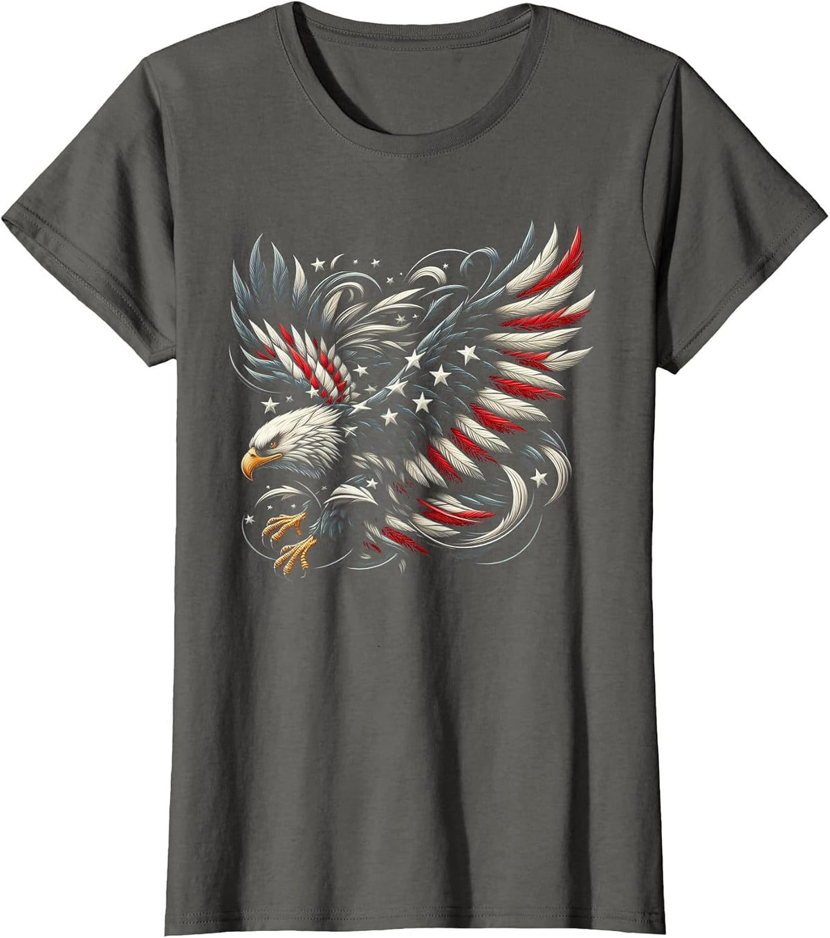 Patriotic American with Eagle and USA Flag T-Shirt - Asphalt Grey