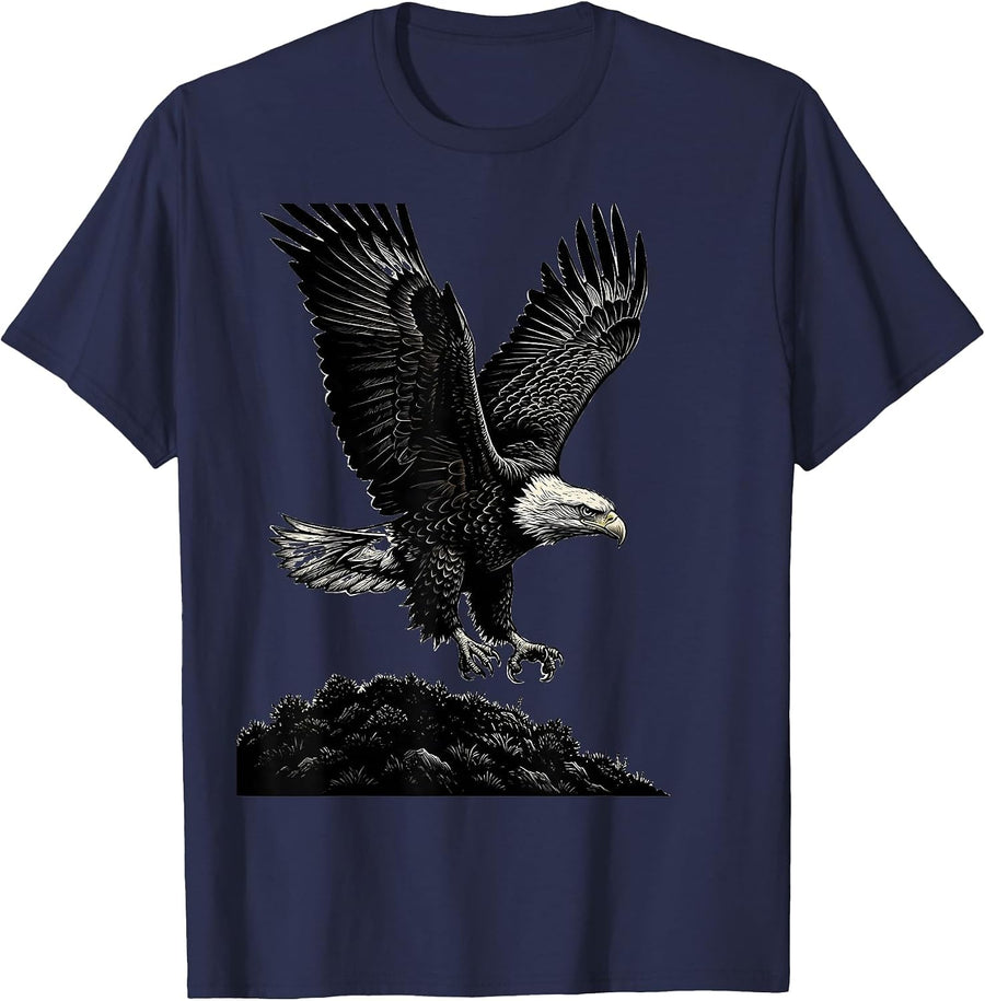 Bald Eagle Scratchboard Mascot Faith Gift T-Shirt - Navy Blue