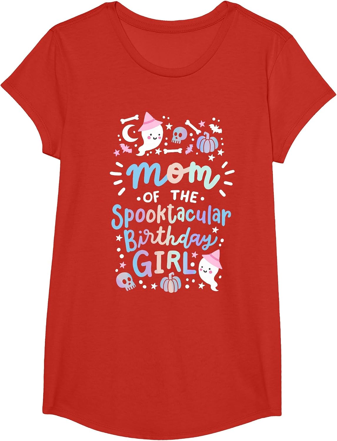 Mom of the Spooktacular Birthday Girl Halloween Family T-Shirt - Girls Red