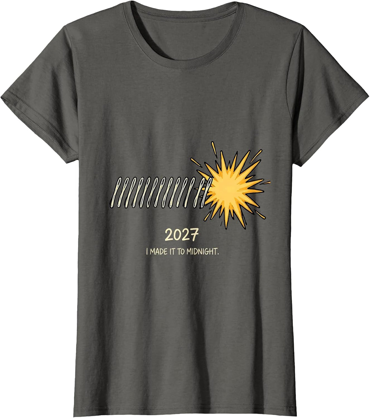 Women's I Made It To Midnight 2027 Festive New Years Eve Party T-Shirt - Asphalt Grey