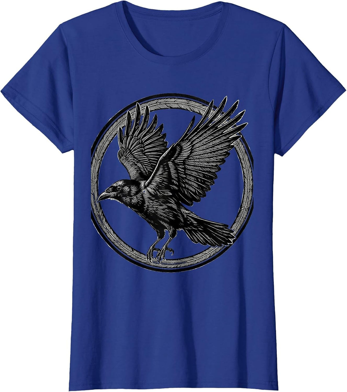 Women's Crow in Flight Spread Wings Bird Art Design T-Shirt - Royal Blue