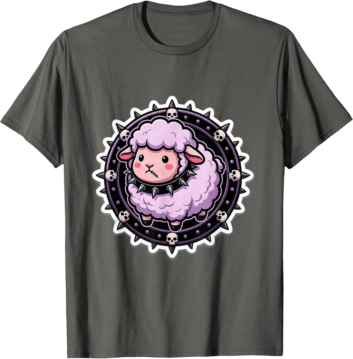 Men's Cute But Dangerous Lamb Spiked Collar Graphic T-Shirt - Asphalt Grey