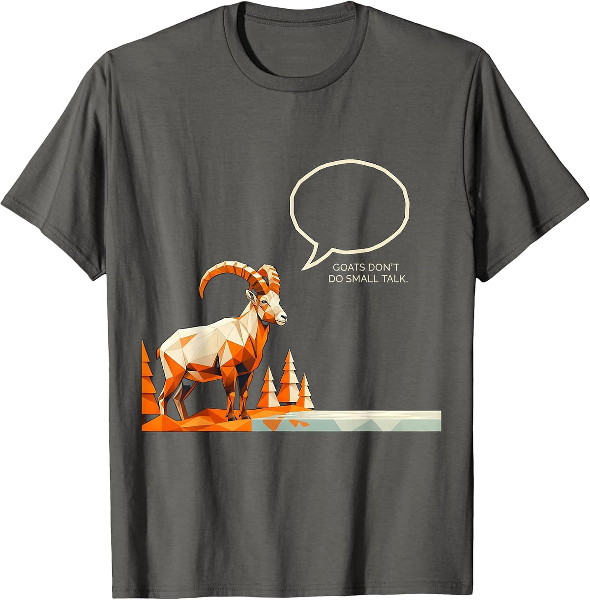 Men's Goats Don't Do Small Talk Geometric Forest Wildlife Nature T-Shirt - Asphalt Grey