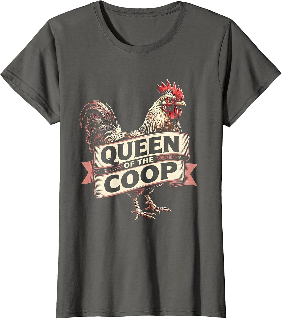 Women's Queen of the Coop Chicken Lover Design T-Shirt - Asphalt Grey