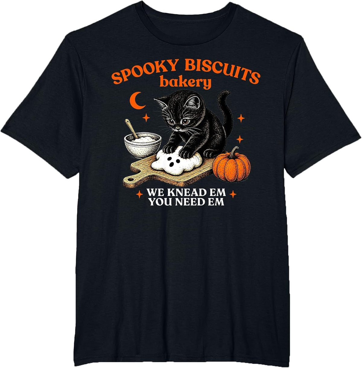 Kitty Biscuits Spooky Season Spooky Biscuits Bakery Cat T-Shirt - Black