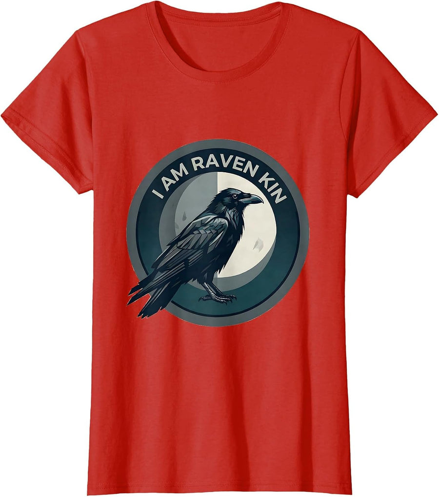 Women's I Am Raven Kin Gothic Raven Bird Lover Dark Aesthetic T-Shirt - Red
