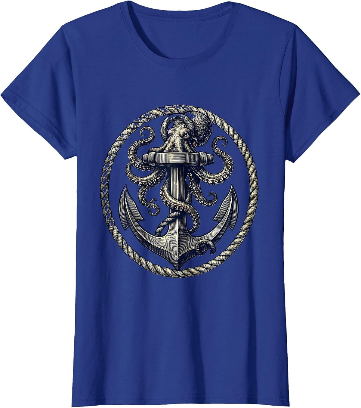 Women's Octopus Tentacles Wrapped Around Anchor Sailor T-Shirt - Royal Blue