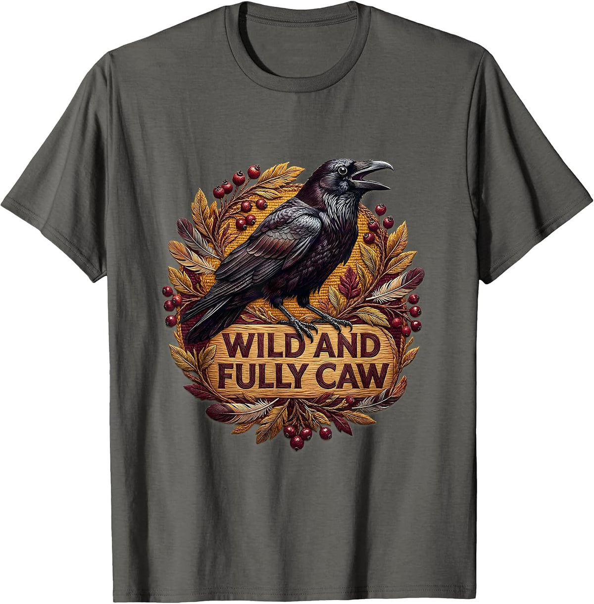 Men's Wild and Fully CAW Crow Nature Design T-Shirt - Asphalt Grey