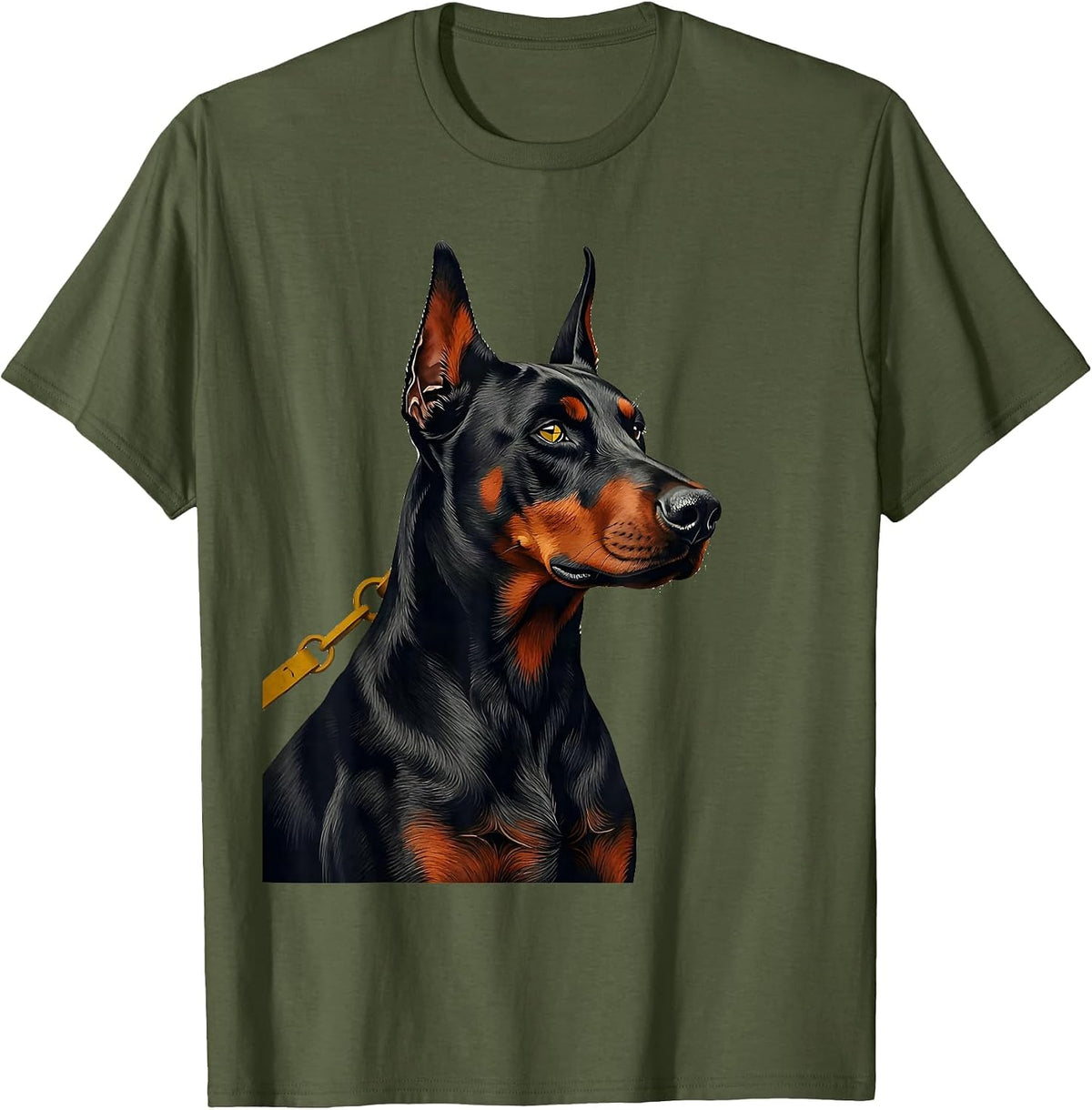 Doberman Silhouette Midcentury Modern Dobie Mom Dad T-Shirt - Olive Green