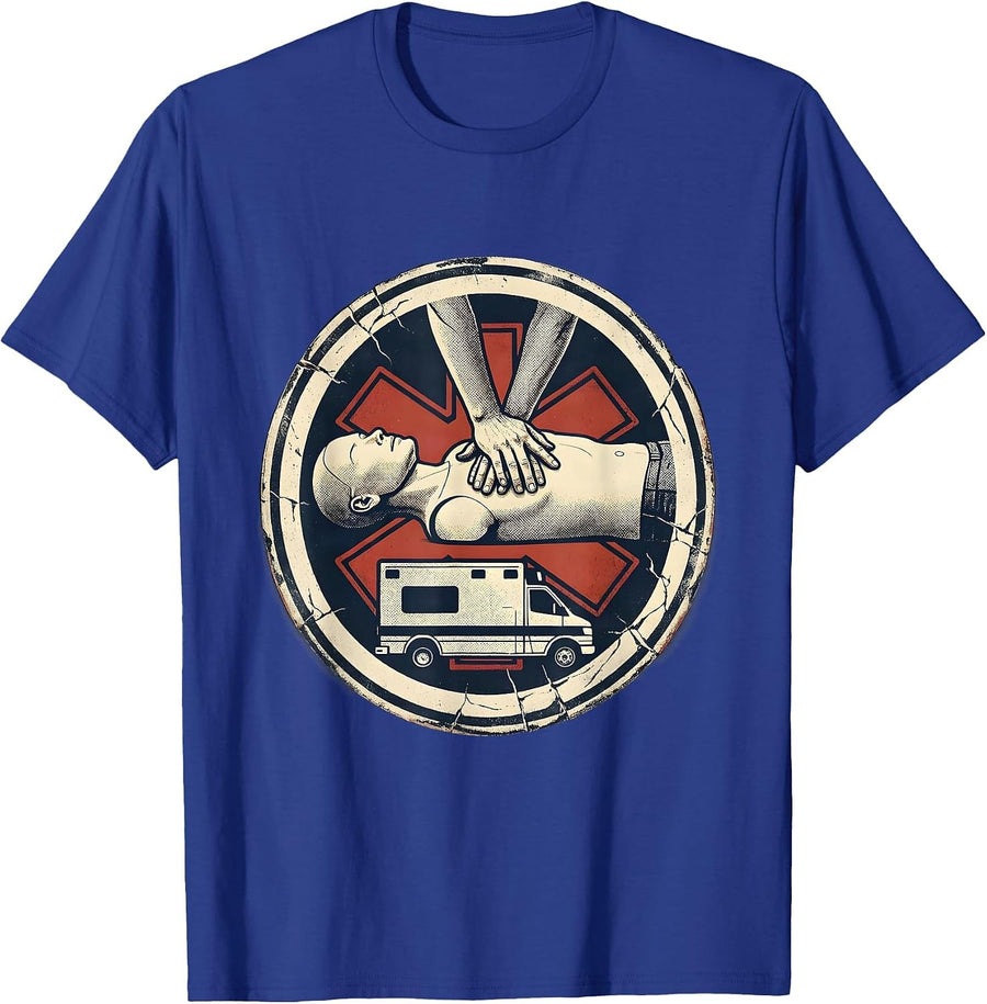 Sealed Mannequin Hands Distressed EMT Paramedic Humor T-Shirt - Royal Blue