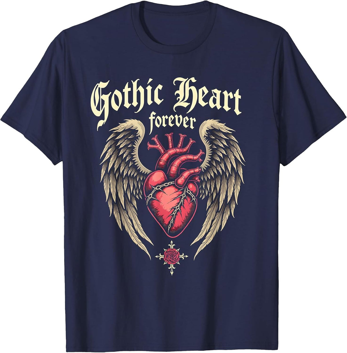 Gothic Heart Forever Dark Romance Women's Design T-Shirt - Navy Blue