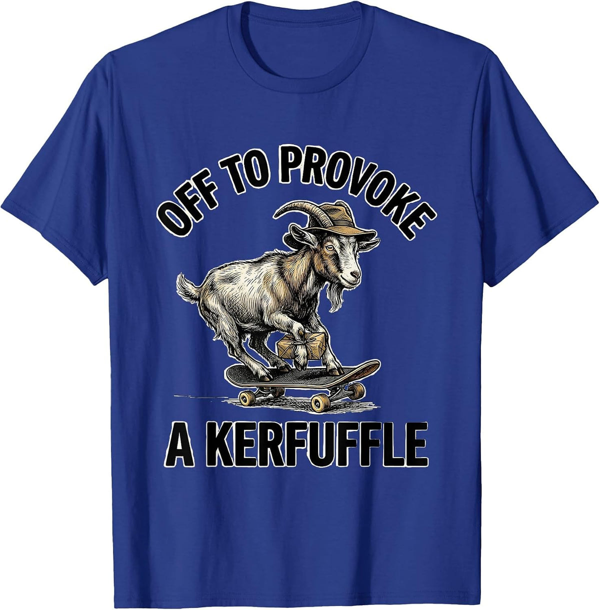 Men's Off To Provoke A Kerfuffle Hand Sketched Whimsical Goat T-Shirt - Royal Blue