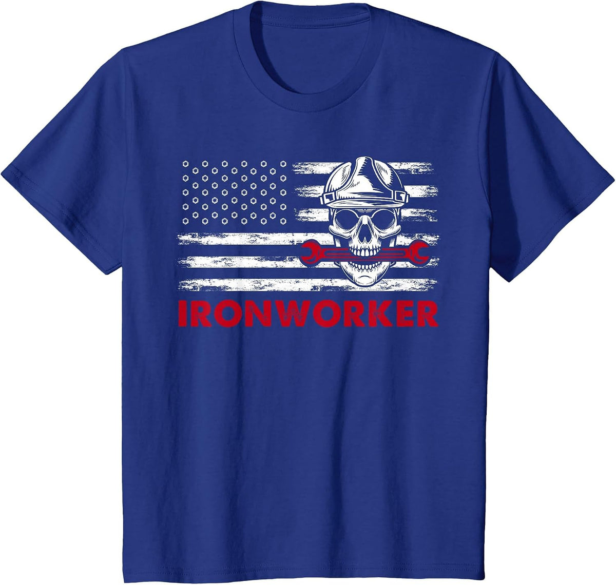 Ironworker Tools USA Flag Skull Wrenches Funny T-Shirt - Royal Blue