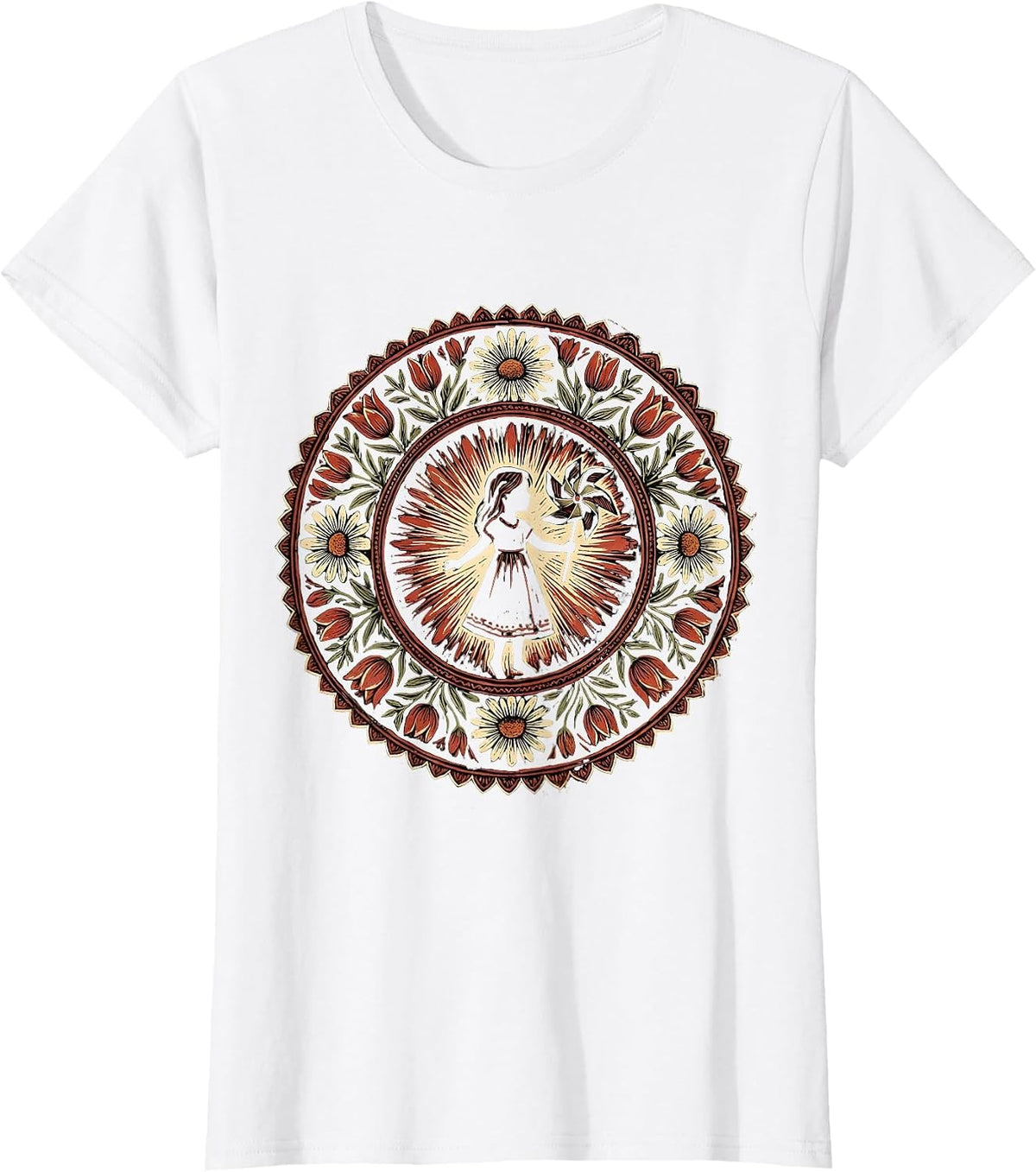 Girls Red White and Blue Pinwheel Design T-Shirt - White