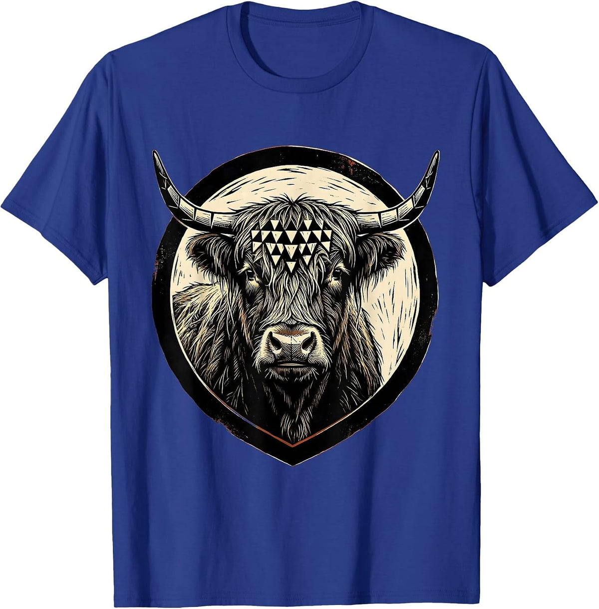 Geometric Highland Cow Low Poly Triangle Art T-Shirt - Royal Blue