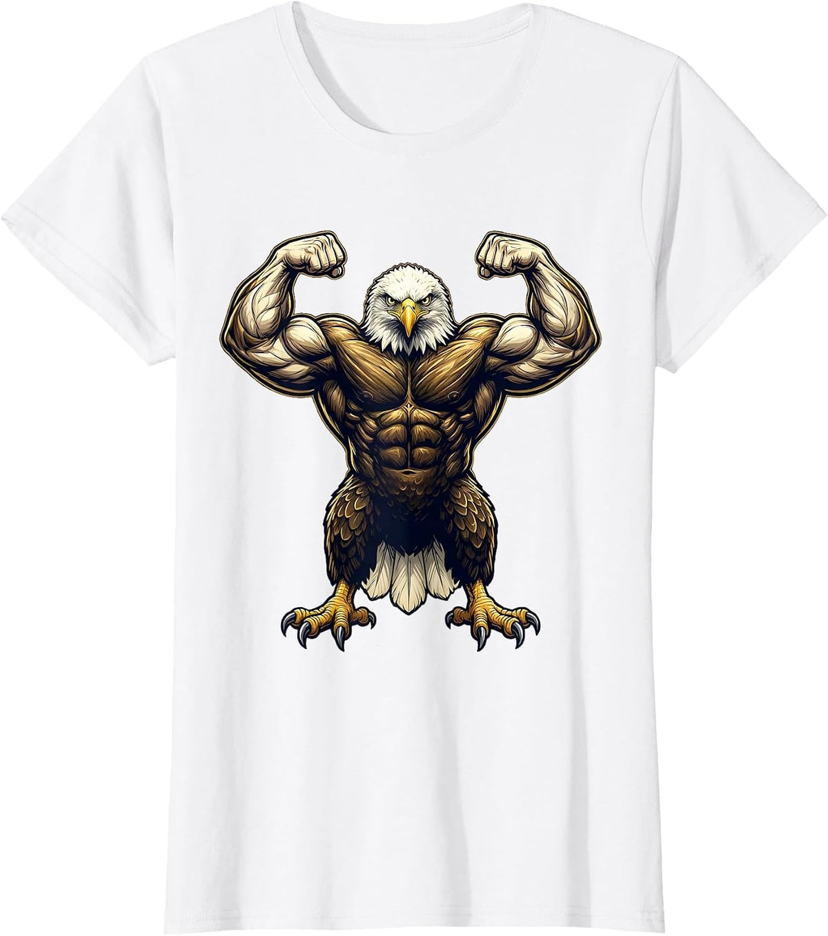 Bald Eagle Flexing Huge Muscles Funny Graphic T-Shirt - White