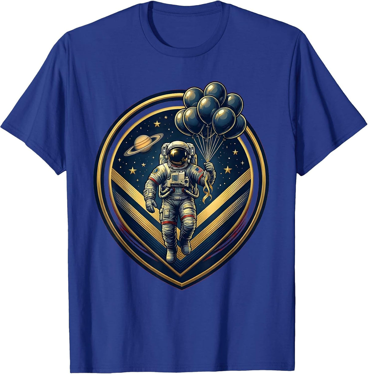Astronaut Birthday Balloons Floating in Space T-Shirt - Royal Blue