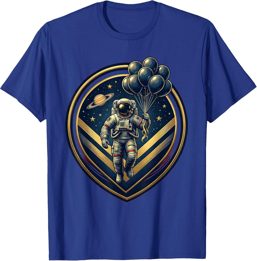 Astronaut Birthday Balloons Floating in Space T-Shirt - Royal Blue