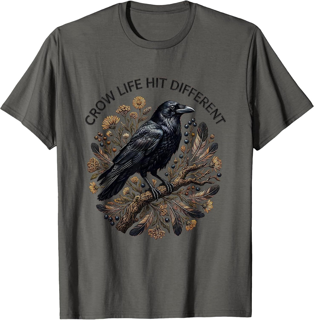 Men's Crow Life Hit Different F Awk F Crow Design T-Shirt - Asphalt Grey