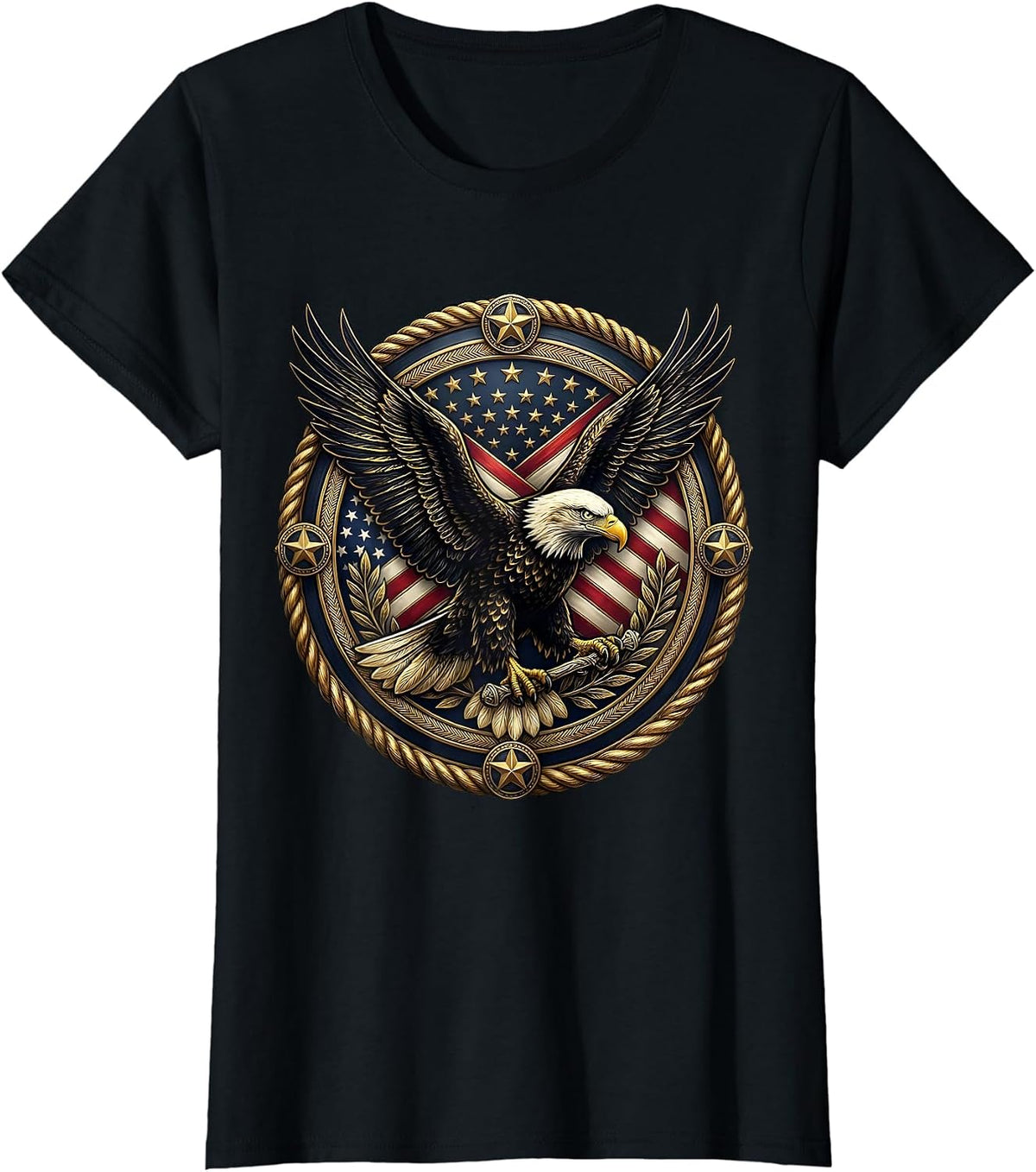 Black and Gold Eagle Silhouette Graphic Design T-Shirt - Black
