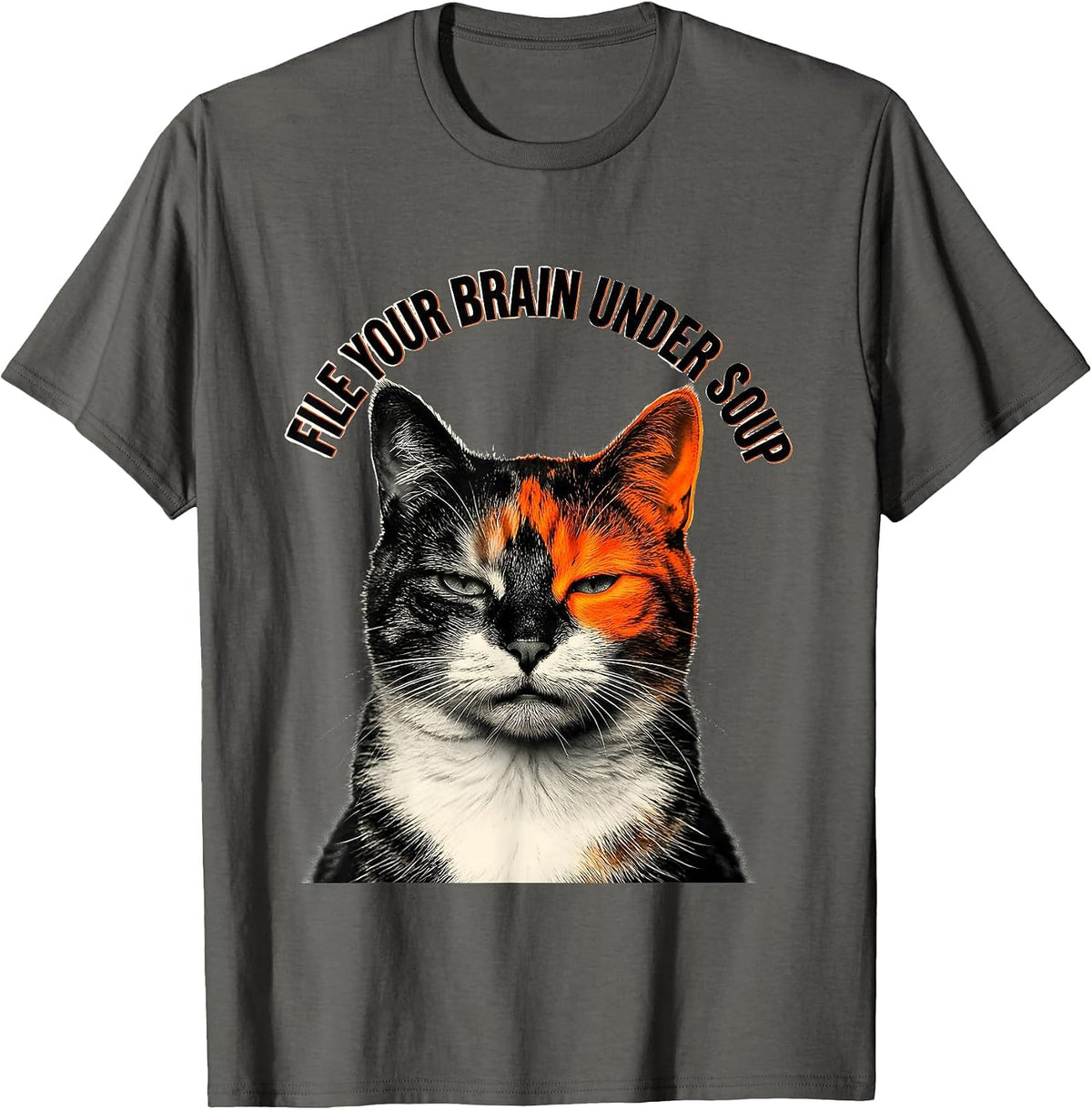 Men's File Your Brain Under Soup Funny Cat Meme Humor T-Shirt - Asphalt Grey