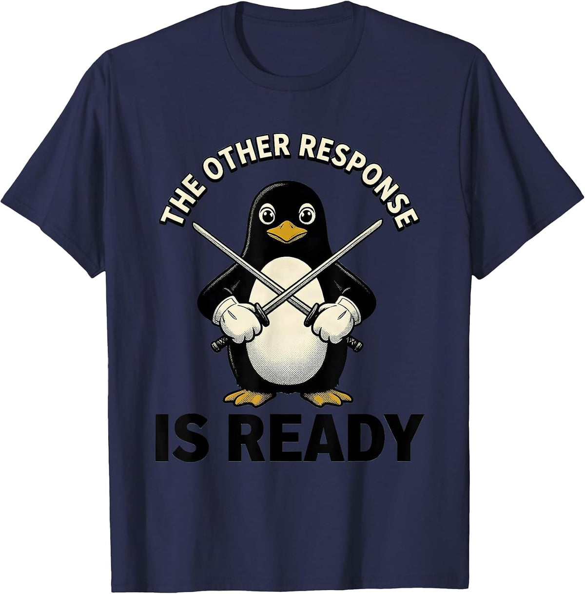 Men's The Other Response Is Ready Retro Cartoon Penguin Martial T-Shirt - Navy Blue